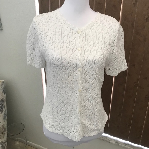 Requirements Sweaters - Requirements White Button Short Sleeve Sweater